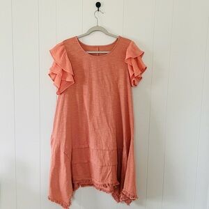 Coral Ruffle Sleeve Tunic Dress
